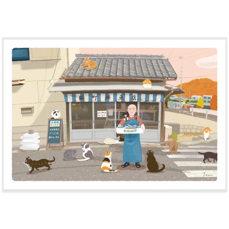 Tabineko Postcard with cats in Japan | autumn