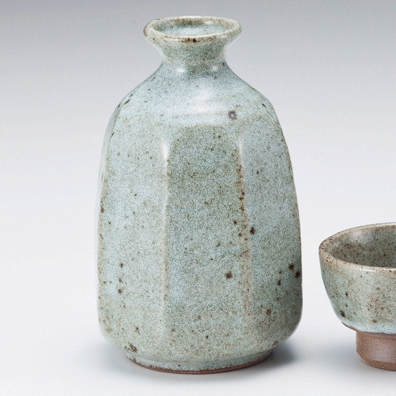 Ash-Glazed Octagonal Tokkuri   Sake set