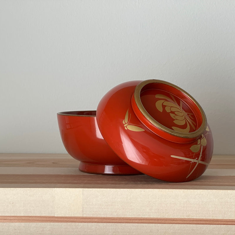 Antique lacquerware Bowl with lids #8 | Japanese Vintage