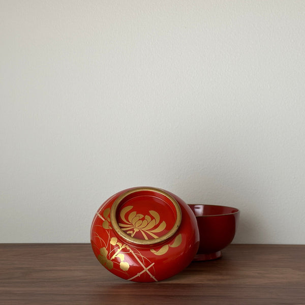 Antique lacquerware Bowl with lids #8 | Japanese Vintage
