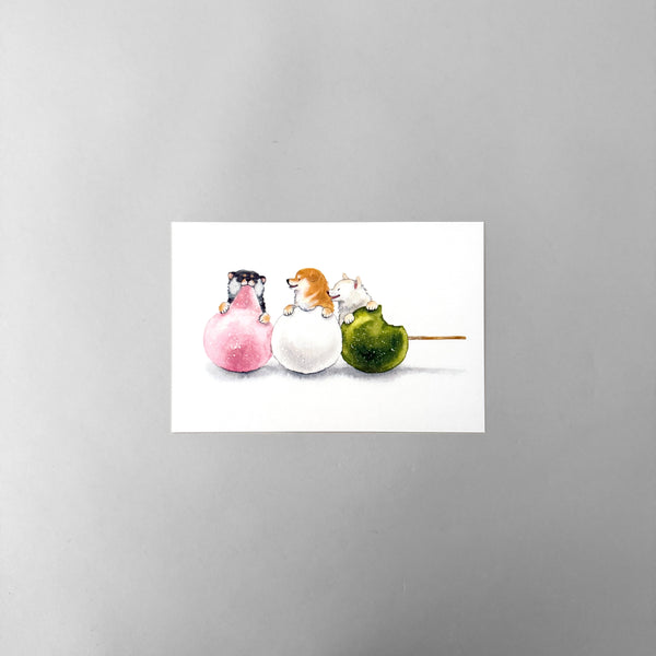 Shiba Inu trio and dango Post card