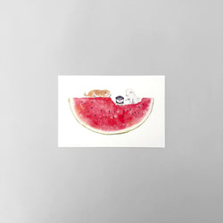 Shiba Inu and watermelon Post card