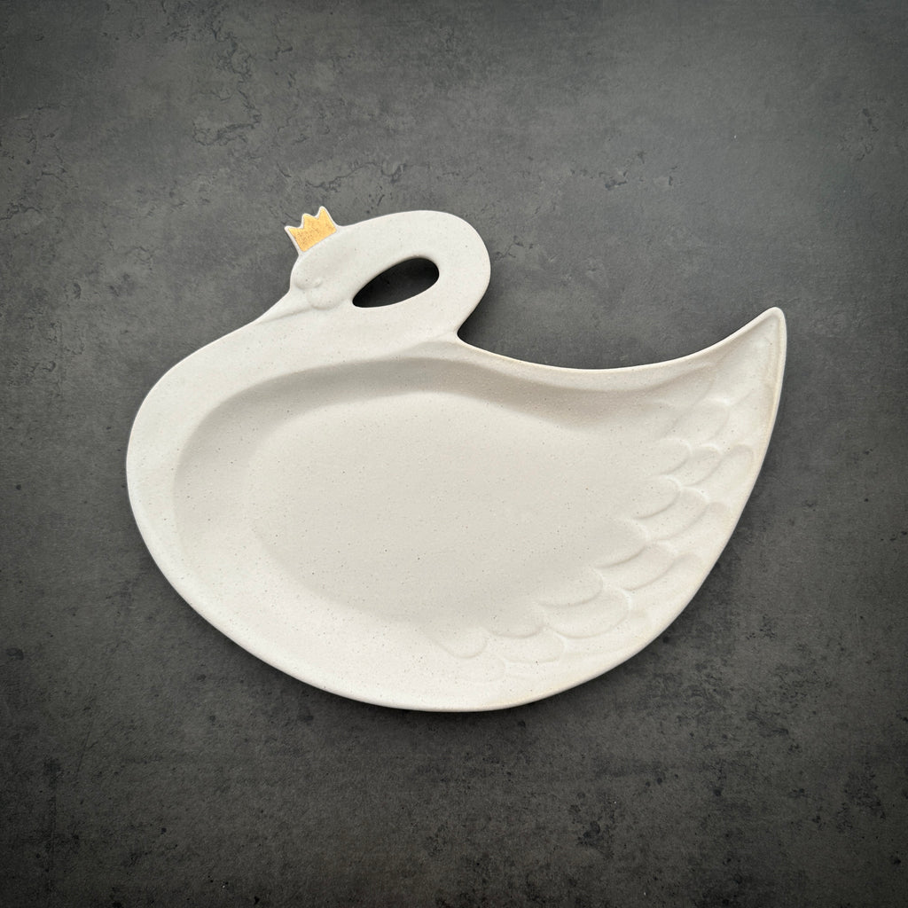 Large Swan Plate with Crown and Gold Accents | ON THE TABLE