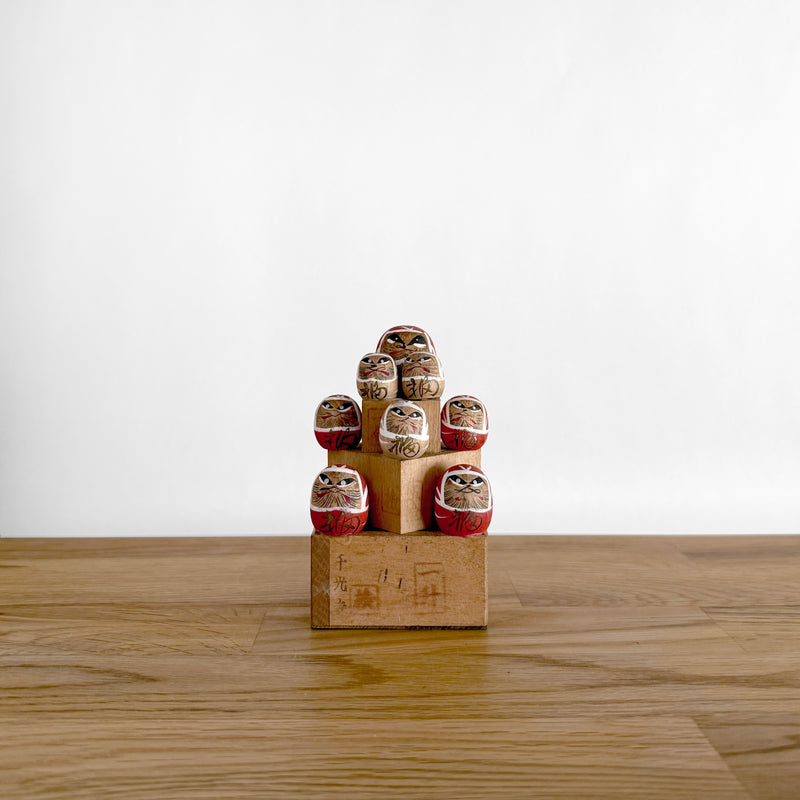 Daruma Tower with Hinoki Masu Base | Japanese Vintage