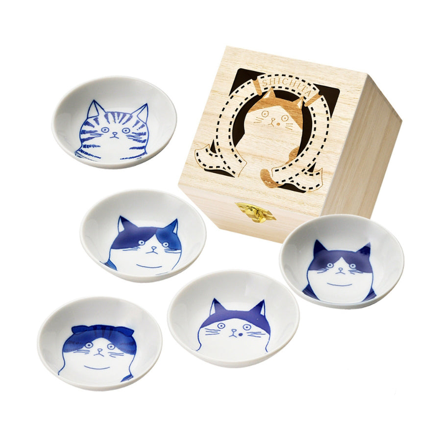 SHICHITA Mamezara 9 cm Set of 5 with wooden box | neko cat – ZAKKAsine
