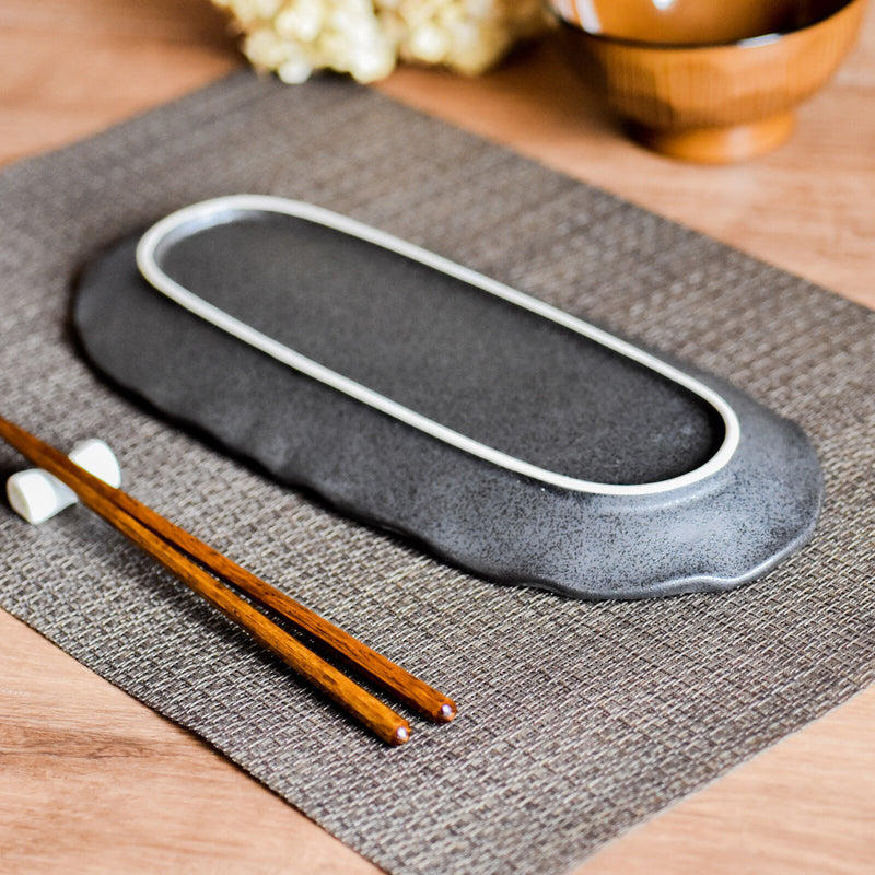 Mino Ware Sushi  Plate  |  Black
