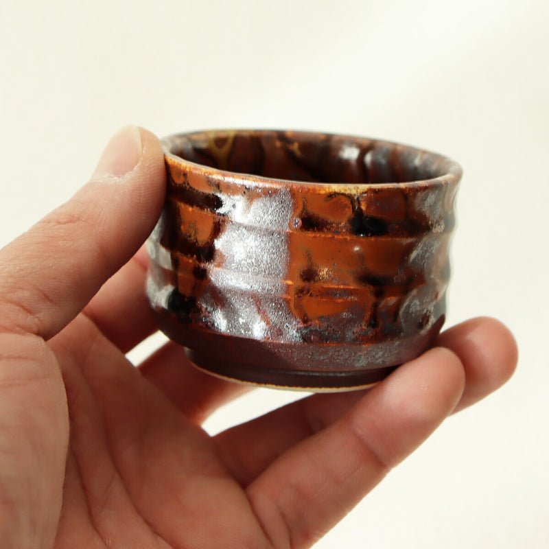 Minoyaki sake cup | glazed rusty brown