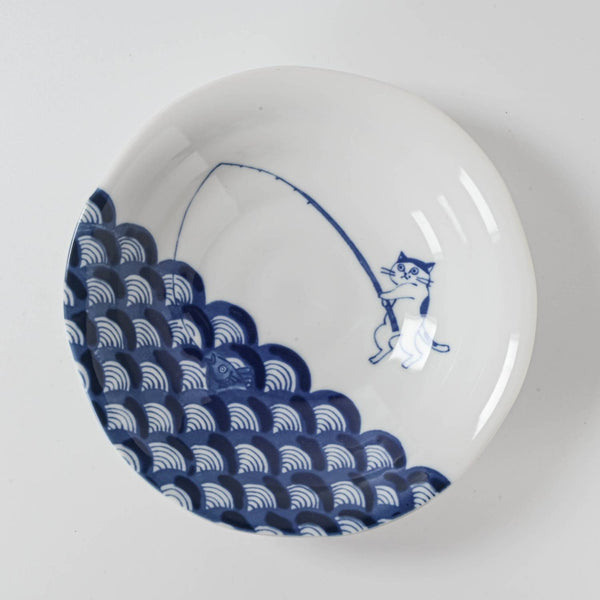 SHICHITA Cat 16.5cm Shallow Bowl – Seikaiha