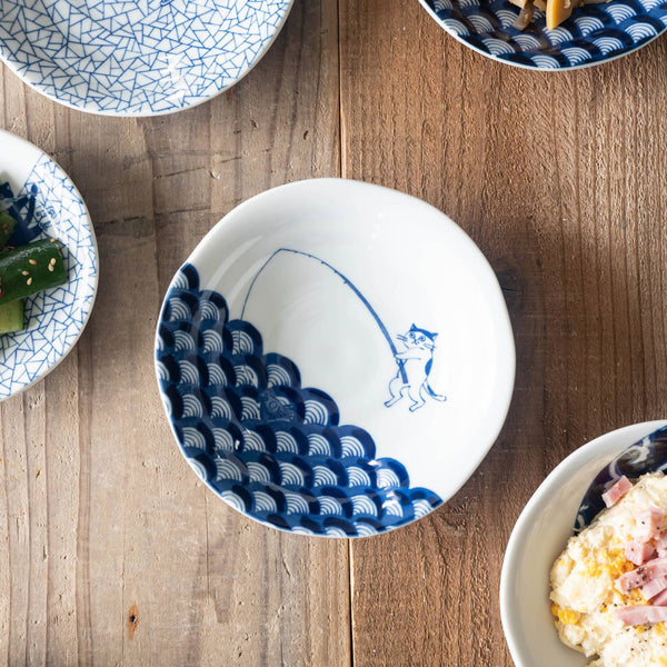 SHICHITA Cat 16.5cm Shallow Bowl – Seikaiha