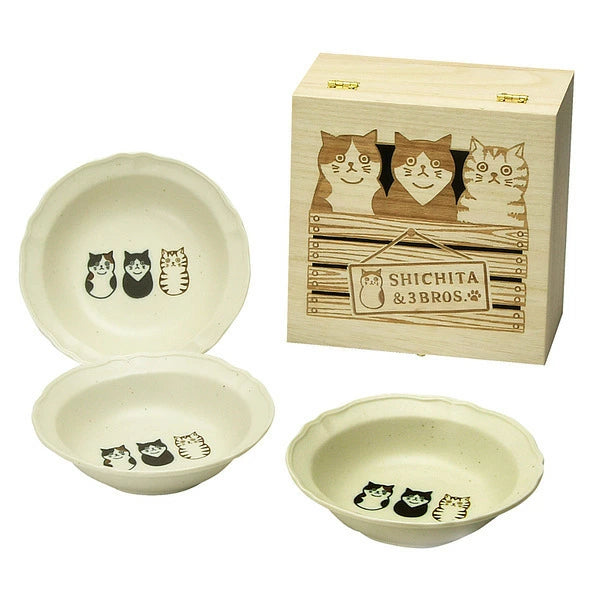 SHICHITA Cat Small Bowl Set in Wooden Box | neko cat