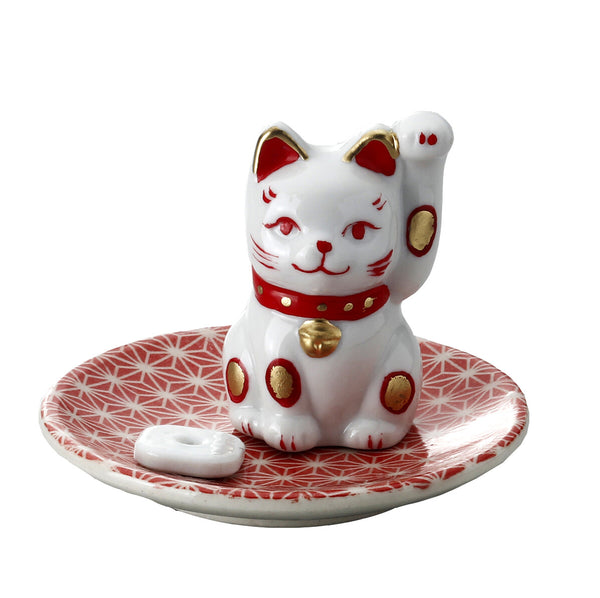 Seto ware Lucky Cat Incense Holder  | Red