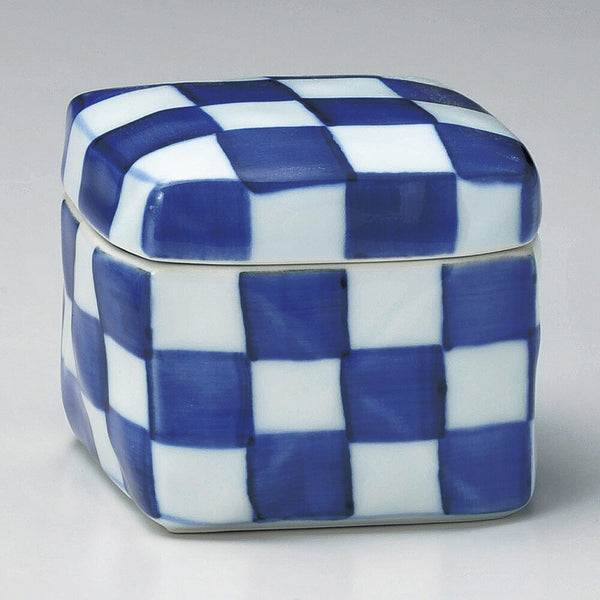 Sometsuke Checkered Square Ceramic Box M | Arita