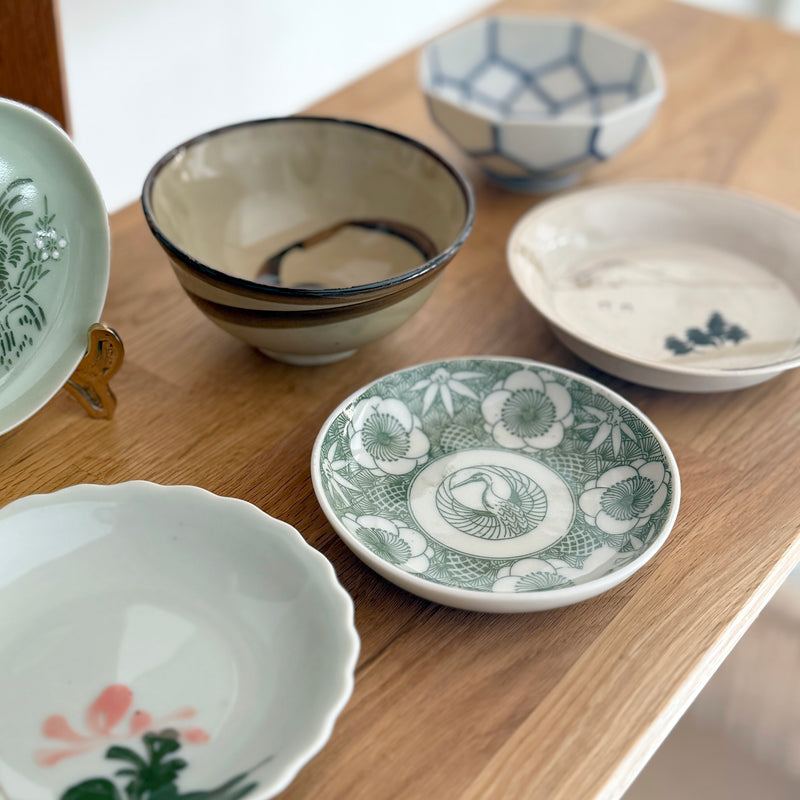 Vintage Green Crane & Plum Plate | Japanese Vintage