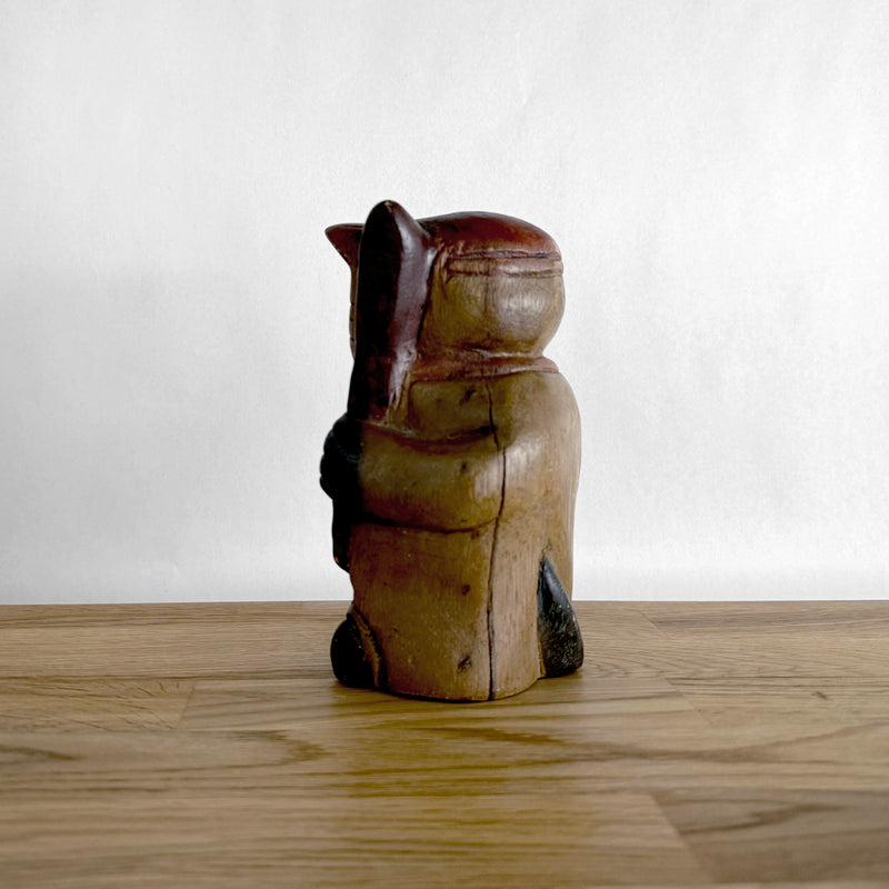 Wooden Baseball Cat Figurine | Japanese Vintage