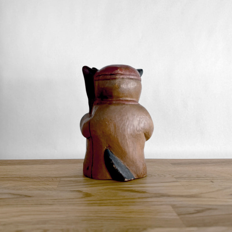 Wooden Baseball Cat Figurine | Japanese Vintage