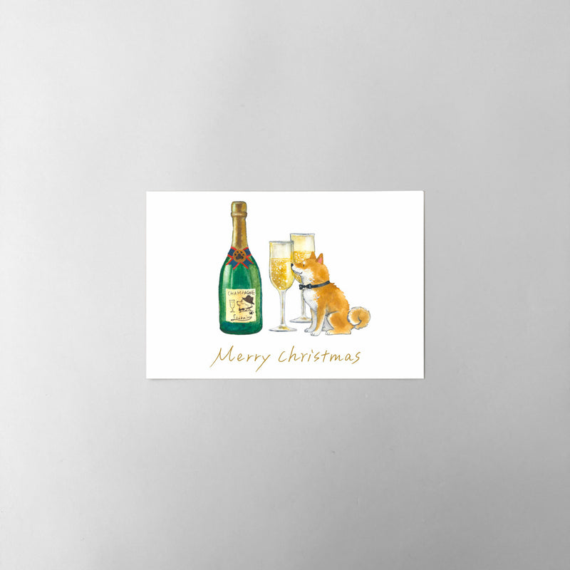 Christmas Champagne & Shiba Post card |  Shiba inu