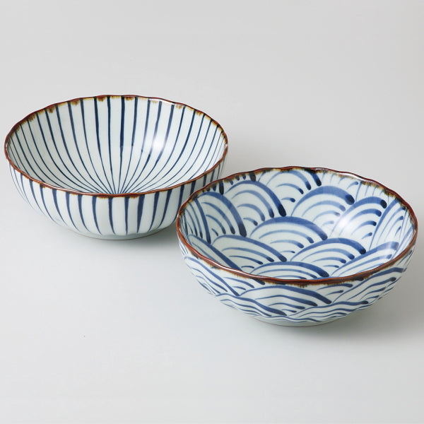 Minoyaki Blue and white  bowl Set of 2