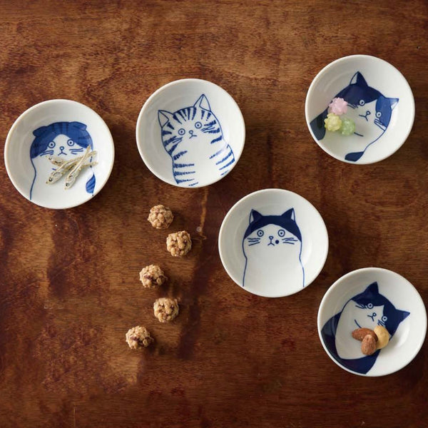 SHICHITA Mamezara 9 cm Set of 5 with wooden box | neko cat