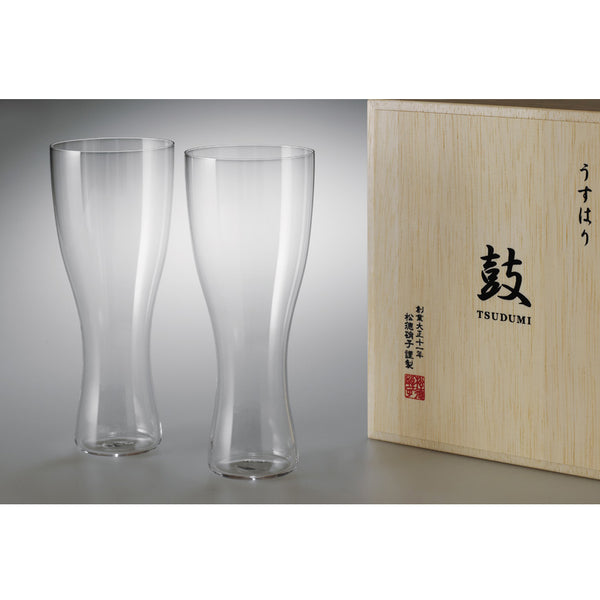 Usuhari “TSUDUMI” Beer Glass - Set of 2 with wooden box | SHOTOKU Glass
