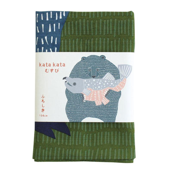 Furoshiki | Bears & Salmon Green | kata kata