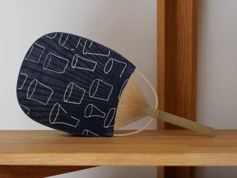 Marugame fan with fabric and paper