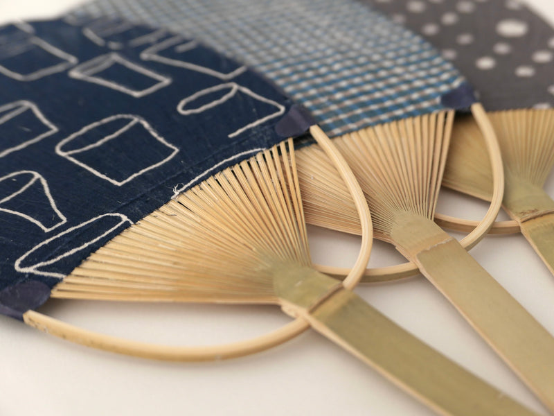 Marugame fan with fabric and paper