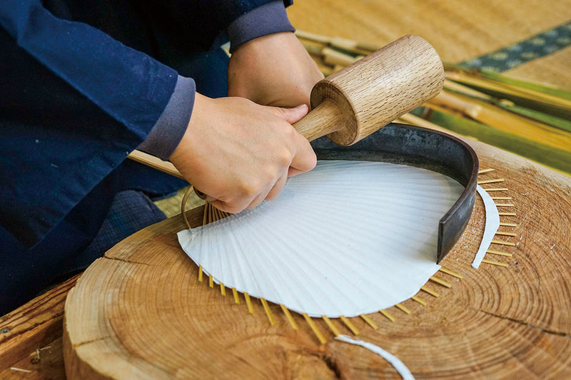 Marugame fan with fabric and paper
