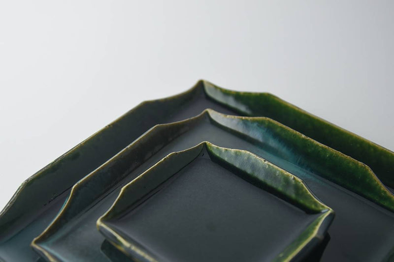 Minoyaki green square plate S